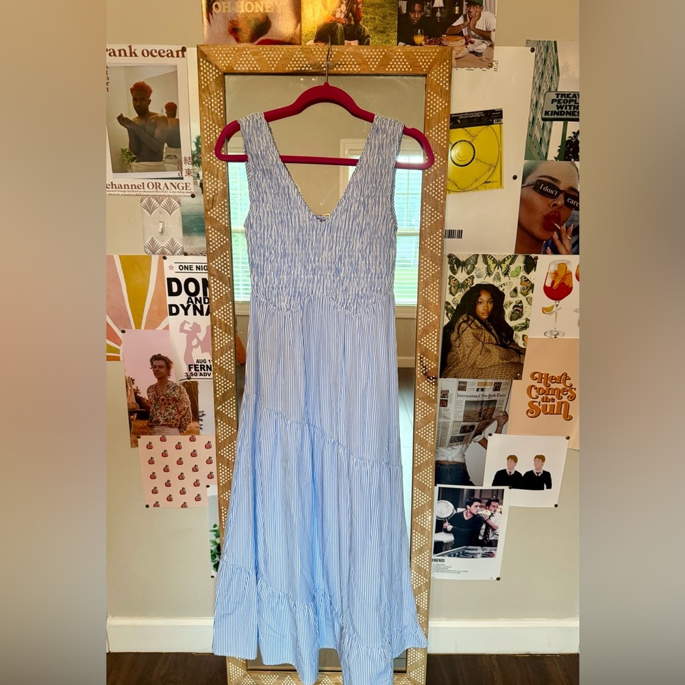 Vestique Light Blue and White Maxi Dress